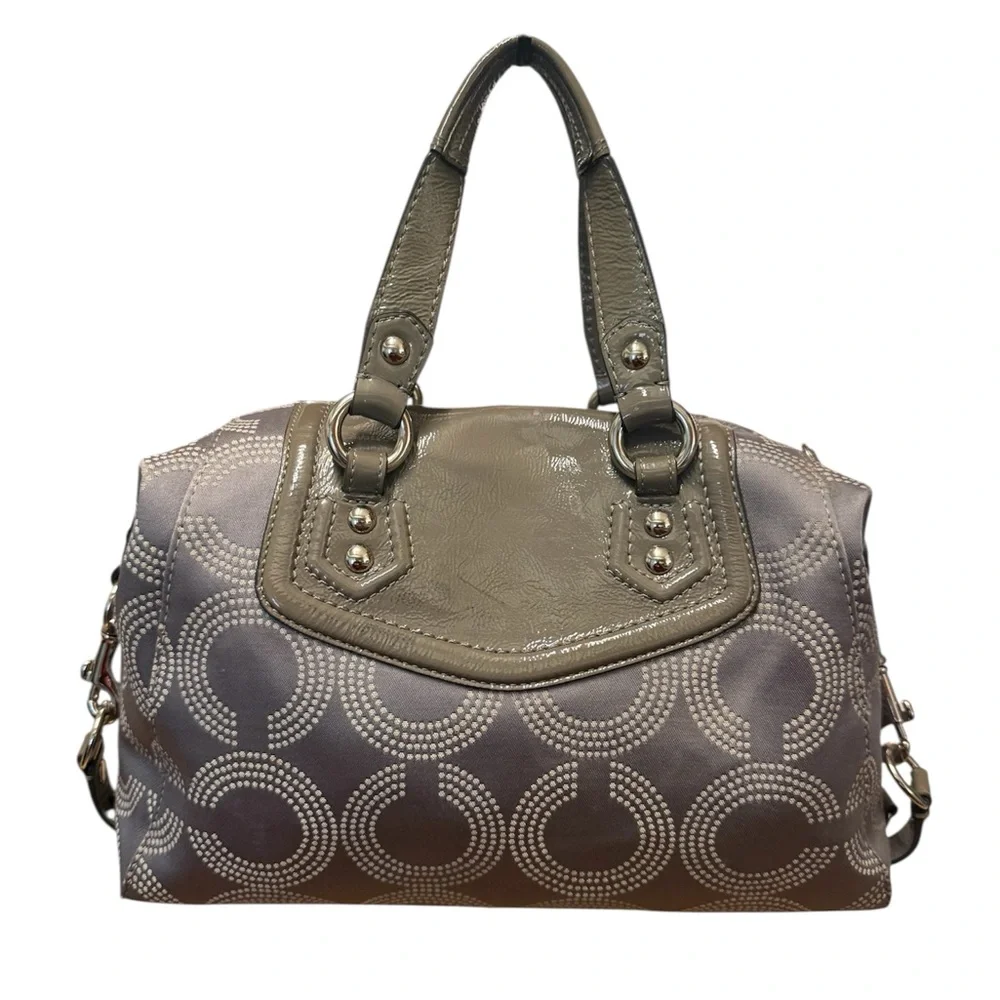 Coach Ashley Dotted Op Art Grey Canvas Satchel - Picture 2 of 8